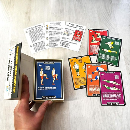 Stack 52 Bodyweight Exercise Cards: Workout Playing Card Game. Designed by a Military Fitness Expert. Video Instructions Included. No Equipment Needed. Burn Fat Build Muscle.
