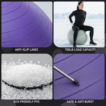 Gruper Yoga and Pilates Ball,4 Sizes Gym Ball for Fitness, Yoga, Workout, Pregnancy and Physical Therapy,Quick Pump Included,Great as Yoga Ball Chair for Office or Home Gym Equipment