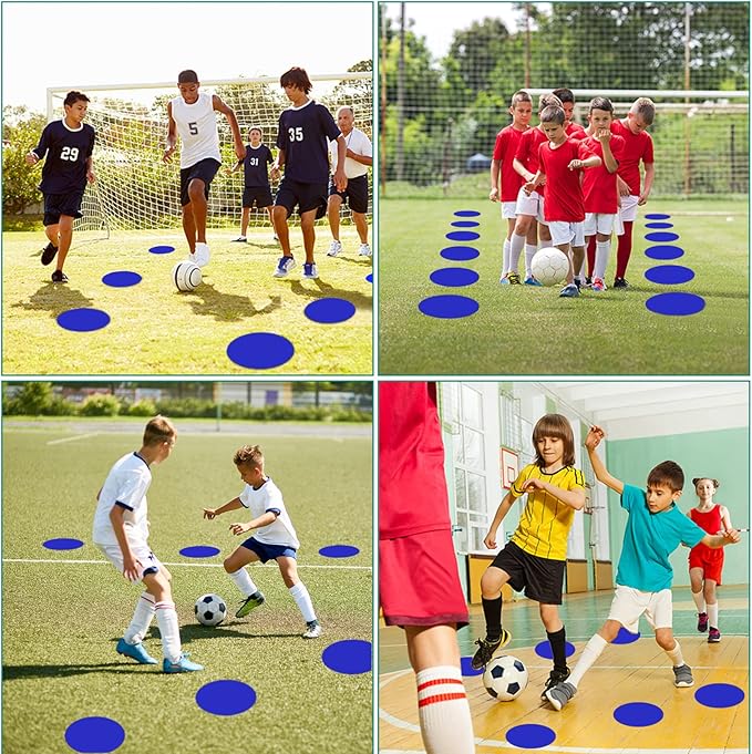 Poly Spots 4" or 9" Flat Cones Spot Markers for Gym/PE Training, Dance, 12/18/24 Pcs Non-Slip Rubber Floor Dots Flat Disc Markers for Soccer Basketball Sports Agility Drills, Classroom Activities