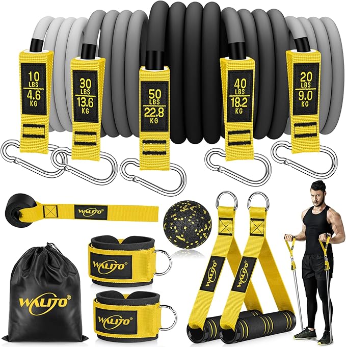 WALITO Resistance Bands Set - Exercise Bands with Handles, Door Anchor, Legs Ankle Straps, for Heavy Resistance Training, Physical Therapy, Muscle Training, Yoga, Home Workouts, Gym