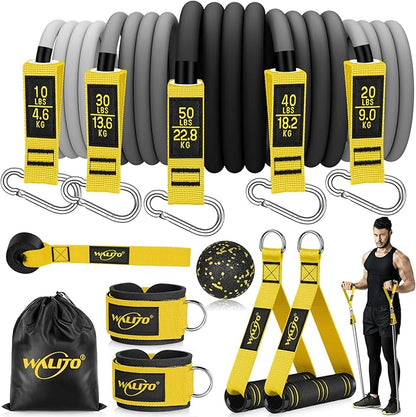WALITO Resistance Bands Set - Exercise Bands with Handles, Door Anchor, Legs Ankle Straps, for Heavy Resistance Training, Physical Therapy, Muscle Training, Yoga, Home Workouts, Gym