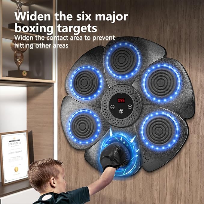 Smart Music Boxing Machine Interactive Punching Trainer with Boxing Gloves Reaction Training with Fun for Adults Kids Seniors Hand-Eye Coordination Unisex Wall Mounted