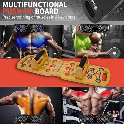 Wooden Portable Push up board, foldable fitness strength training pushup stand with solid bar grips, 2 handles for floor, professional push up training equipment for man and women