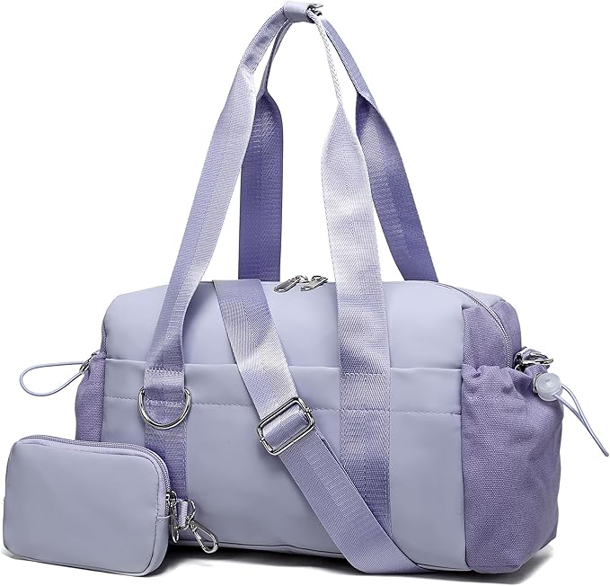 Everyday Mini Gym Bag for Women 2.0 Small Tote with Zipper Compartment Waterproof Travel Duffle Cute Handbag Workout Carry On with Removeable Shoulder Strap & Coin Wallet Easy to Clean-Lavender