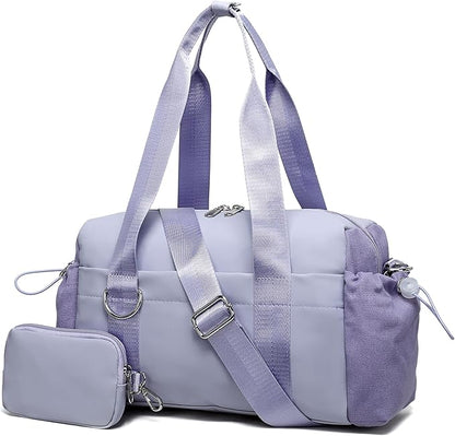 Everyday Mini Gym Bag for Women 2.0 Small Tote with Zipper Compartment Waterproof Travel Duffle Cute Handbag Workout Carry On with Removeable Shoulder Strap & Coin Wallet Easy to Clean-Lavender