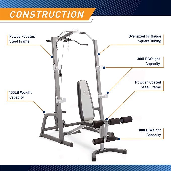 Marcy Pro Deluxe Cage System with Weightlifting Bench All-in-One Home Gym Equipment PM-5108