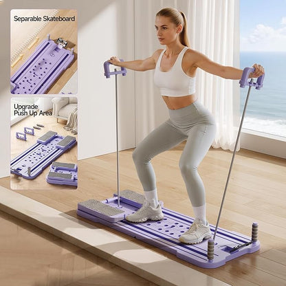Multifunctional Pilates Board - Home Fat Burning Fitness Equipment with 3 Modes, Foldable Design, 330LBS Capacity, Stainless Steel Rollers for Core, Leg, Arm & Back Training