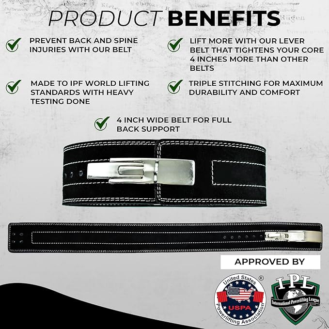 Flexz Fitness Lever Weight Lifting Belt Leather - 10MM 13MM Powerlifting Gym Belts for Men & Women - Lower Back Support for Weightlifting Deadlifts Squats Heavy Duty IPF Bodybuilding