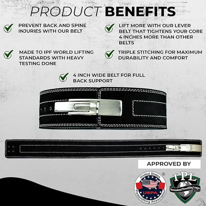 Flexz Fitness Lever Weight Lifting Belt Leather - 10MM 13MM Powerlifting Gym Belts for Men & Women - Lower Back Support for Weightlifting Deadlifts Squats Heavy Duty IPF Bodybuilding