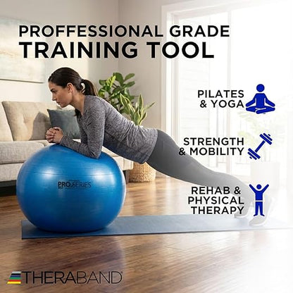 THERABAND Pro Series Exercise Ball, 30" Blue Stability Ball for 6'2"–6'8" Users, Anti-Burst Yoga & Pilates Ball, Balance & Core Trainer, For Athletes Fitness at Gym & Home