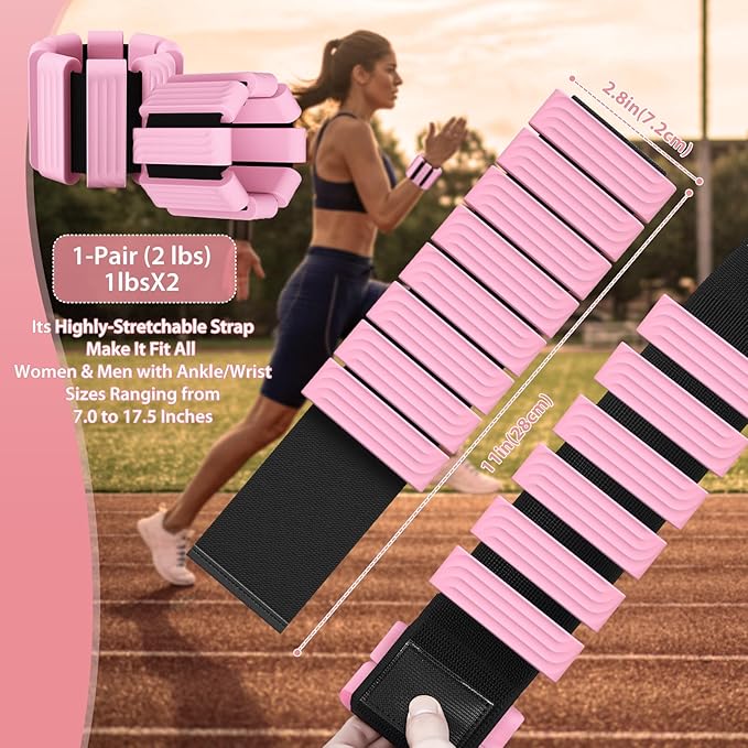 Pilates Wrist and Ankle Weights for Women - Adjustable Weighted Bangles for Men, 2 lbs Weighted Arm Bands Foot Leg Weights for Walking, Yoga, Training, Exercise, Running, Set of 2 (1LB Each)