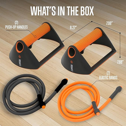 SQUATZ Multi-Function Push Up Rack - Combined with 10lbs and 20lbs Elastic Resistance Bands, Anti Slip Handles, Improves Strength, Power and Cardio, Weight Training, Weight Capacity: 440Lbs