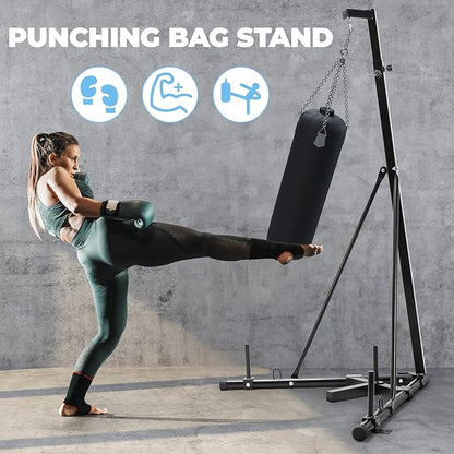 Height Adjustable Punching Bag Stand, Heavy Duty Boxing Stand, Steel Sandbag Rack - Supports Up to 150 lbs for Home Gym Fitness