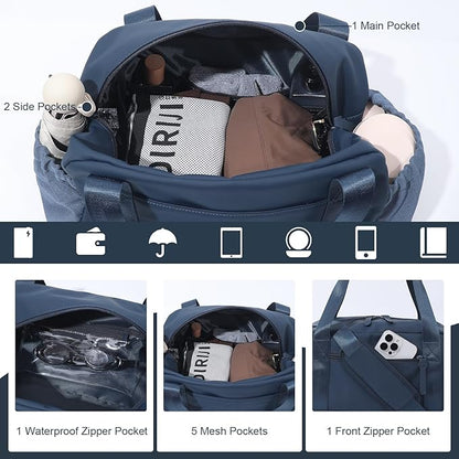 Small Gym Bag for Women, Mini Crossbody Gym Duffle Bag with Wet Compartment, Carry on Gym Tote Bag for Workout Dance Sport Travel (Medium-Blue)
