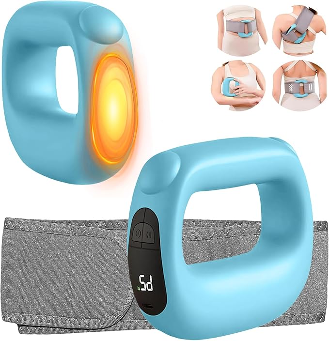 Deep Tissue Percussion Muscle Massage Gun: with Heat, Adjustable Intensity and Speed, Super Quiet, USB-C Rechargeable, Portable, Pain Relief for Athletes and Everyone, Ideal Gift（Blue）