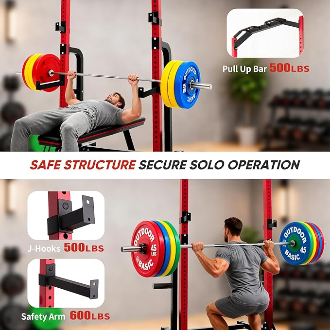 Outdoor Basic Power Cage Squat Rack with Pull-Up Bar & Dip Station, 2400LB Capacity, Multi-Functional Home Gym Rack for Weightlifting, Strength Training, Bench Press