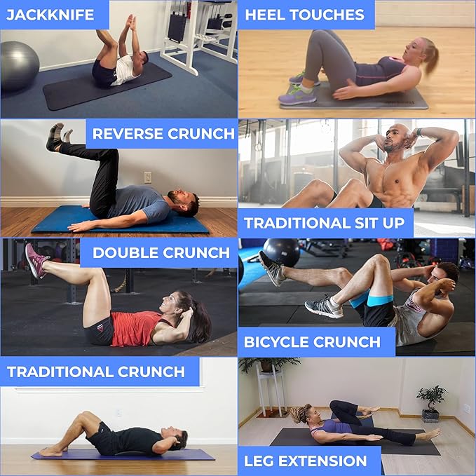 Ab Exercise Mat Fitness Abdominal Mat Sit Up Exercise Equipment for Core Training Thick Foam Pad Home Gym Workout Lumbar Support Lower Cushion Back Pain Relief Compact Floor Routine Foldable Trainer