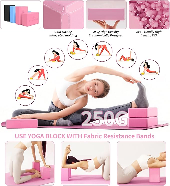 Yoga Mat Thick, 6 Fabric Resistance Bands, 2 Pack Yoga Blocks, Home Workout Equipment Essentials Starter Kit for Beginners Full Body Toning