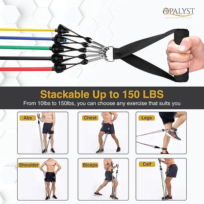 11pcs Resistance Band Set for Home Gym – Heavy Duty Exercise Tube Bands with Handles, Door Anchor & Ankle Straps – Full Body Workout Equipment for Strength Training, Yoga, Pilates, Physical Therapy