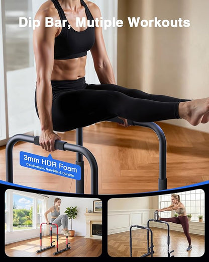 2026 Upgrade Adjustable 2-in-1 Dip Bar Station & Push Up Bars for Home Gym Calisthenics Equipment Parallel Bars with 420LB Stable Design, Functional Heavy Dip Stand,Black