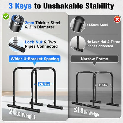Sportsroyals Adjustable Dip Bar Station, Heavy Duty Parallette & Parallel Bars, 400LBS Stable Dip Stands for Home Gym, Calisthenics & Upper Body Workout Equipment