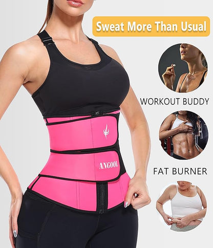 ANGOOL Neopren Waist Trainer for Women,Workout Plus Size Trimmer Belt Sauna Sweat Corset Cincher with Zipper