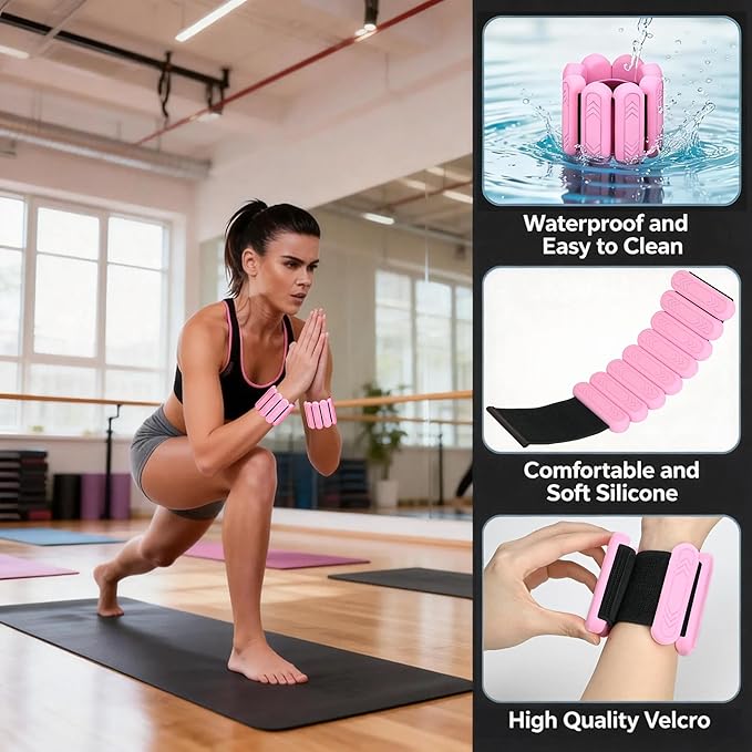 Wrist & Ankle Weights for Women Men, 1lb/2lb/4lb Set of 2 - Adjustable Wearable Weighted Bands, Waterproof Silicone Arm & Leg Weights for Pilates, Yoga, Walking, Dance, Home Workout & Gym