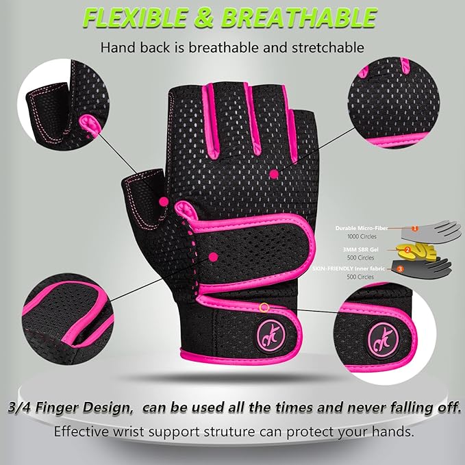 MOREOK Workout Gloves Padded Weight Lifting Gloves for Men/Women, [3MM Gel] Fingerless Grip Gym Gloves Fitness Gloves for Exercise,Hanging,Weightlifting, Cycling, Pull ups, Rowing