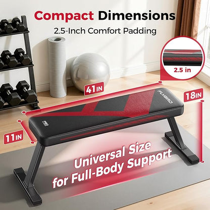 FLYBIRD Foldable Flat Weight Bench For Home Gym, Sturdy Strength Training Workout Bench, Space-saving Bench Press Flat Exercise Bench, Easy to Assemble