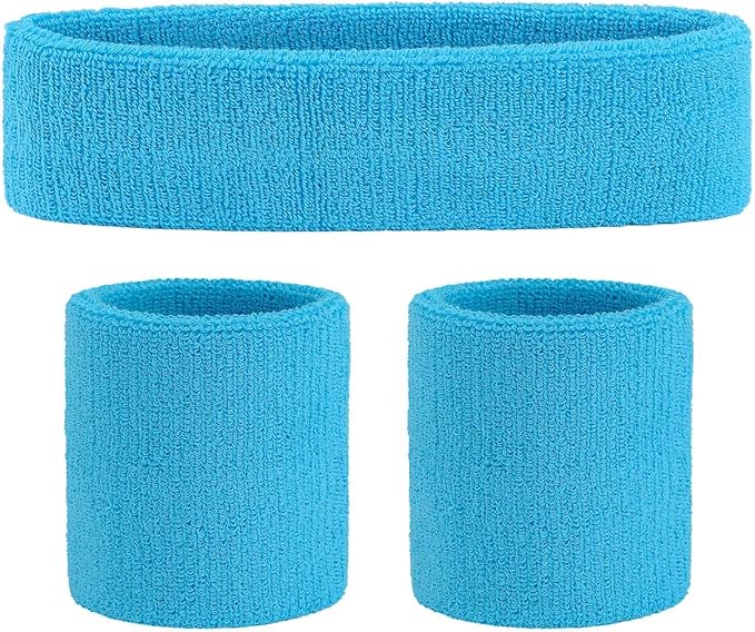 ONUPGO Sweatband Set Sports Headband Wristband Set Sweatbands Terry Cloth Wristband Wrist Sweatband Headbands Moisture Wicking Sweat Absorbing Head Band