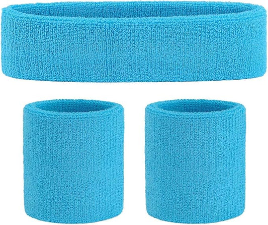 ONUPGO Sweatband Set Sports Headband Wristband Set Sweatbands Terry Cloth Wristband Wrist Sweatband Headbands Moisture Wicking Sweat Absorbing Head Band