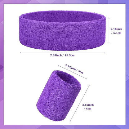 24 Pieces 80s Neon Sweatbands Set, Include 8 Sports Headbands and 16 Sweat Wristbands Elastic Athletic Tennis Sweat Bands Bulk for Man Woman