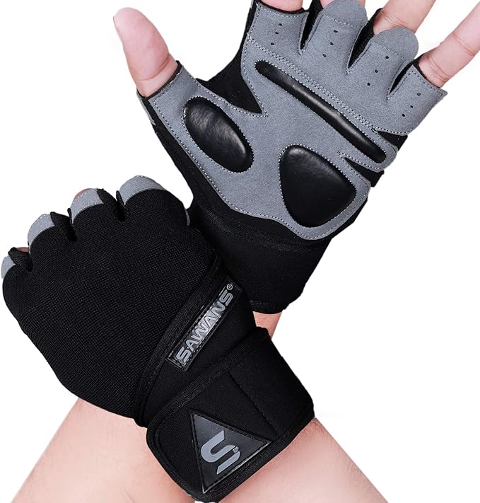SAWANS Fitness Workout Gloves Gym Weight Lifting Gloves for Men Women Breathable Gymnasium Wrist Support Padded Deadlifts Exercise Training Pull Ups