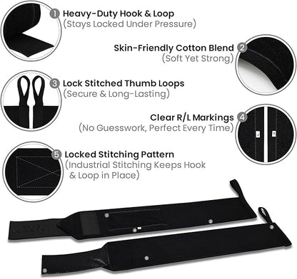 18" OG-Grade Wrist Wraps for Weightlifting – Heavy Duty Wrist Support with Thumb Loop & Lockdown Strap – Wrist Straps for Powerlifting, Bench Press & Gym Training