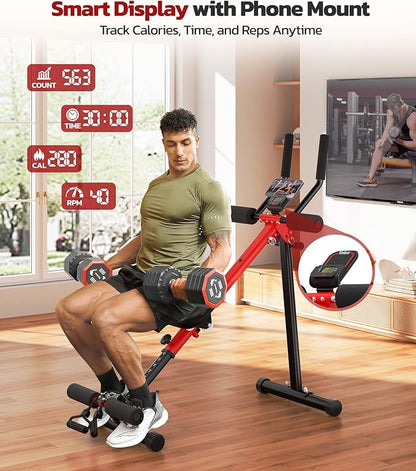 Yoleo 2 in 1 Ab & Rowing Machines for Home, Foldable Ab Workout Equipment, Ab Trainer Machine for Stomach Workout, Ab Crunch Machine with Foam Support,7-Length Adjustable Ab Machine for Home Exercise