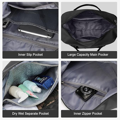 Sport Travel Duffle Bag Large Gym Tote Bag for Women, Weekender Bag Carry on Bag for Airplane, Ladies Beach Overnight Luggage Bag with Wet Pocket Black Large