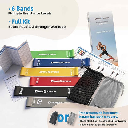 6-Levels Resistance Exercise Loop Bands Set – Elastic Workout Bands for Yoga, Strength Training, Physical Therapy – Guide, Fitness Card & Carry Bag