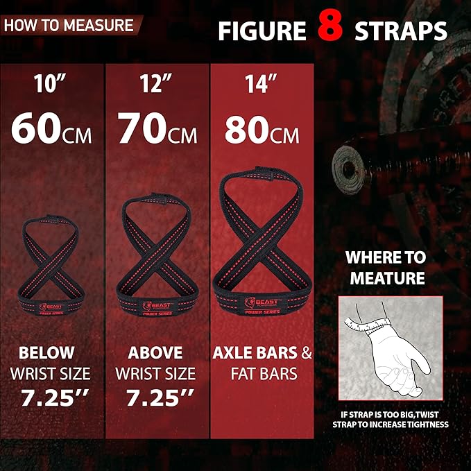 Figure 8 Lifting Strap- Strongman 10-14" Deadlift Straps- True Grip Support & Heavy Duty Wrist Straps for Weightlifting Women Men- Hand Straps for Weight Lifting Figure 8 Straps for Gym Workout