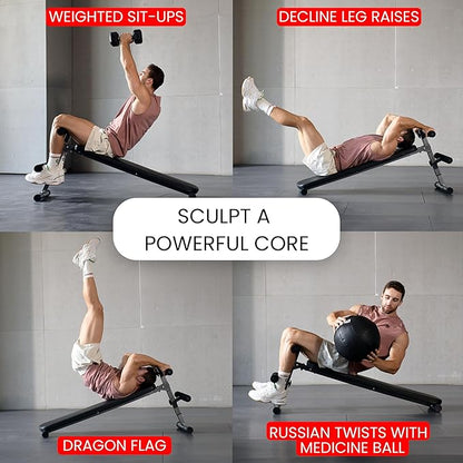 Finer Form Gym-Quality Adjustable Sit Up Ab Bench & Decline Weight Bench for Home Gym Strength Training.