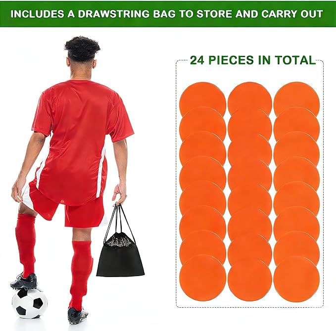 Poly Spots 4" or 9" Flat Cones Spot Markers for Gym/PE Training, Dance, 12/18/24 Pcs Non-Slip Rubber Floor Dots Flat Disc Markers for Soccer Basketball Sports Agility Drills, Classroom Activities
