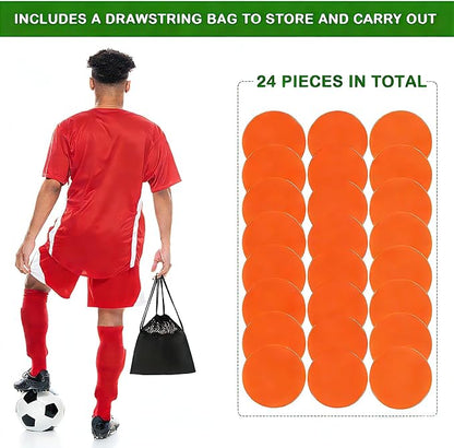 Poly Spots 4" or 9" Flat Cones Spot Markers for Gym/PE Training, Dance, 12/18/24 Pcs Non-Slip Rubber Floor Dots Flat Disc Markers for Soccer Basketball Sports Agility Drills, Classroom Activities