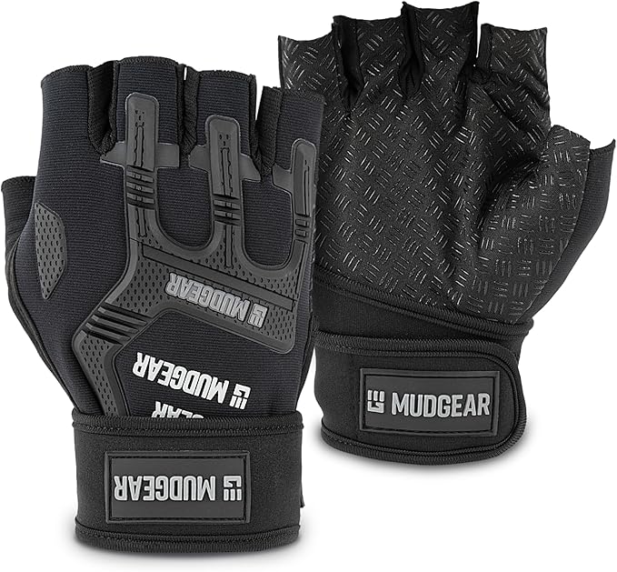 MudGear Gloves - Durable Fingerless Workout Gloves with Wrist Support for Obstacle Races and Fitness Training, Improves Grip, Protects Hands, Boosts Performance