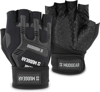 MudGear Gloves - Durable Fingerless Workout Gloves with Wrist Support for Obstacle Races and Fitness Training, Improves Grip, Protects Hands, Boosts Performance