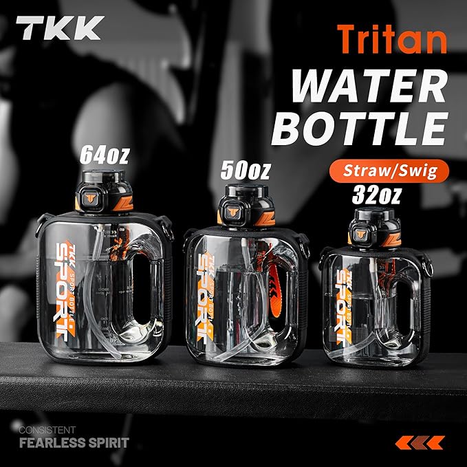 TKK 32oz Sports Hydration Bottle with Straw - BPA Free Tritan, Dishwasher Safe 1L Capacity Plastic Water Bottle for Gym, Yoga, Travel, Camping & Outdoor