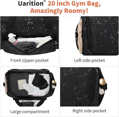Men's Large Duffle Bag, 55L Heavy Duty Gym Bag for Sports, Workout, and Travel - Durable Duffel Gear Bag in Marble Black