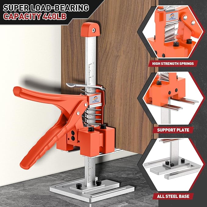 Labor Saving Arm Jack Handle 2 Pack, Construction Jack, Wall Tile Locator, Multi Function Height Adjustment Lifting Device, Door Panel Lifting Cabinet, Raised 10 in, Pair Dynamic Load 400 LB