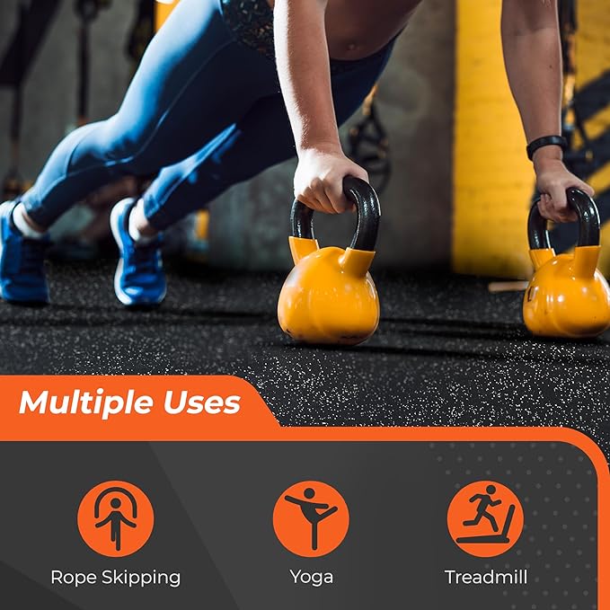 SUPERJARE 0.4'' Thick 48 Pcs 192 Sq Ft Rubber Top Exercise Equipment Mats, High Density EVA Foam Mats with Rubber Top, Interlocking Gym Flooring for Home Gym, Protective Workout Mat, Black/Grey