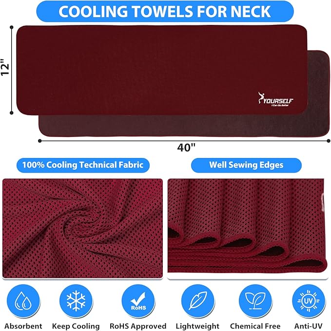 SYOURSELF Cooling Towel, Cooling Towels for Neck,40" x 12"Ice Towel for Instant Cooling Relief, Soft Breathable Chilly Towel, Perfect Yoga, Golf, Sports, Gym, Workout, Athletes Towel (1PC-Red)