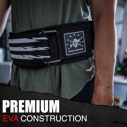 Iron Infidel Recon Weight Lifting Belt - 4" Wide Self Locking Gym Belt for Men & Women, EVA Foam Core Support Weight Belt for Squatting, Deadlifting, Powerlifting, Workout, Fitness & Crossfit