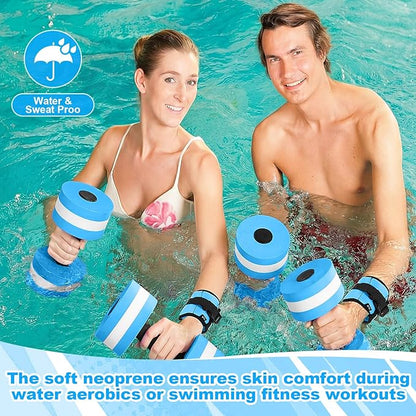 Water Aerobics Set, 4 Piece Pool Exercise Kit (2 Aqua Dumbbells + 2 Ankle/wrist Weights), EVA Foam, Low-impact Workout